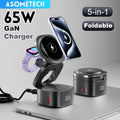 65W GaN USB Type C Wireless Charger Station 5 In 1 USB C PD3 0 QC3 0 For Mackook Phone iPhone 16 AirPods iWatch Wireless Charger