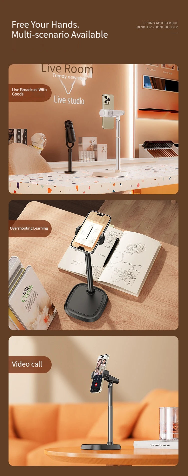 Adjustable Retractable Phone Stand For iPhone Xiaomi Huawei Redmi Live Broadcast Cell Phone Support Desk Stand Phone Accessories