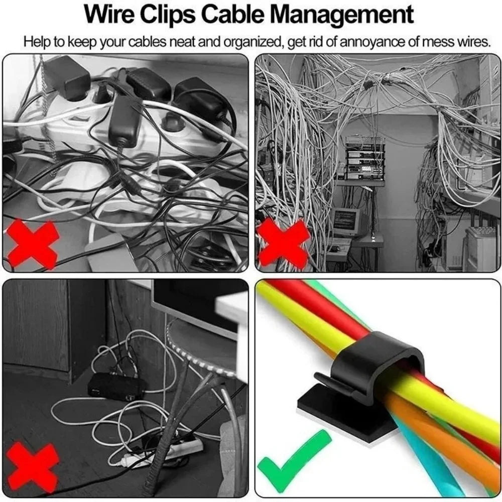 50pcs Cable Organizer Wire Cable Clips Tie Data Cord Winder Manager Self-adhesive Cable Organizer For Office Home Kitchen Desk