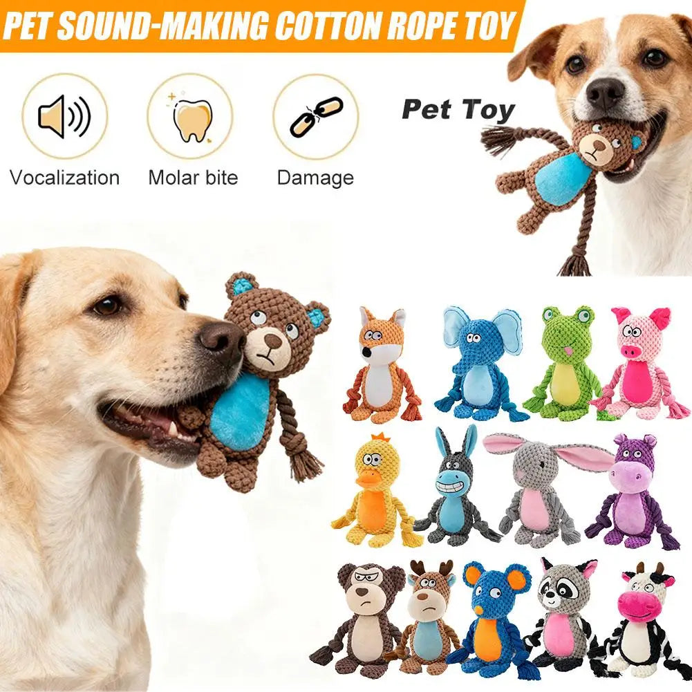 Interactive Pet Cotton Rope Toy for Dogs - Voice Simulation Tug of War Training Supplies for Fox Frog Pig - Dog Playtime Essenti