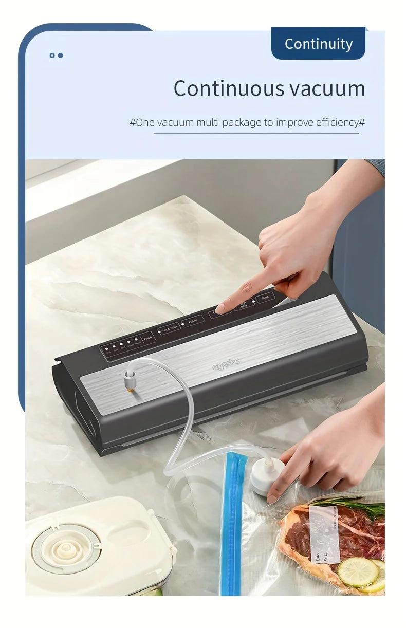 Vacuum Sealer with 10 bags, Home Kitchen Food Preservation, Automatic Sealing and Packaging Machine, Suitable for 28cm wide bag