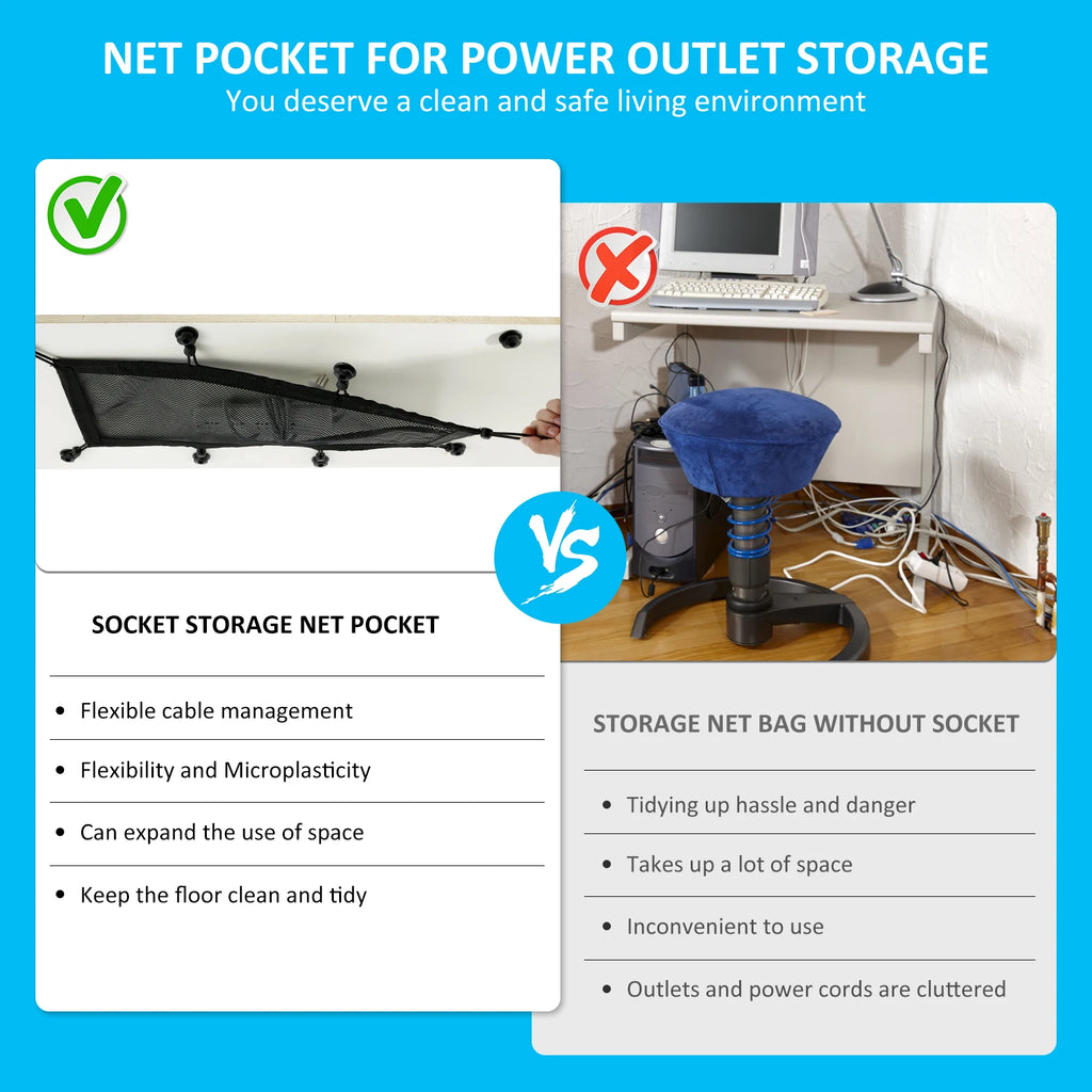 Cable Management Net Large Capacity Wire Organizer Net Flexible Adjustable Privacy Mesh Cord Organizer for Home Office Workbench