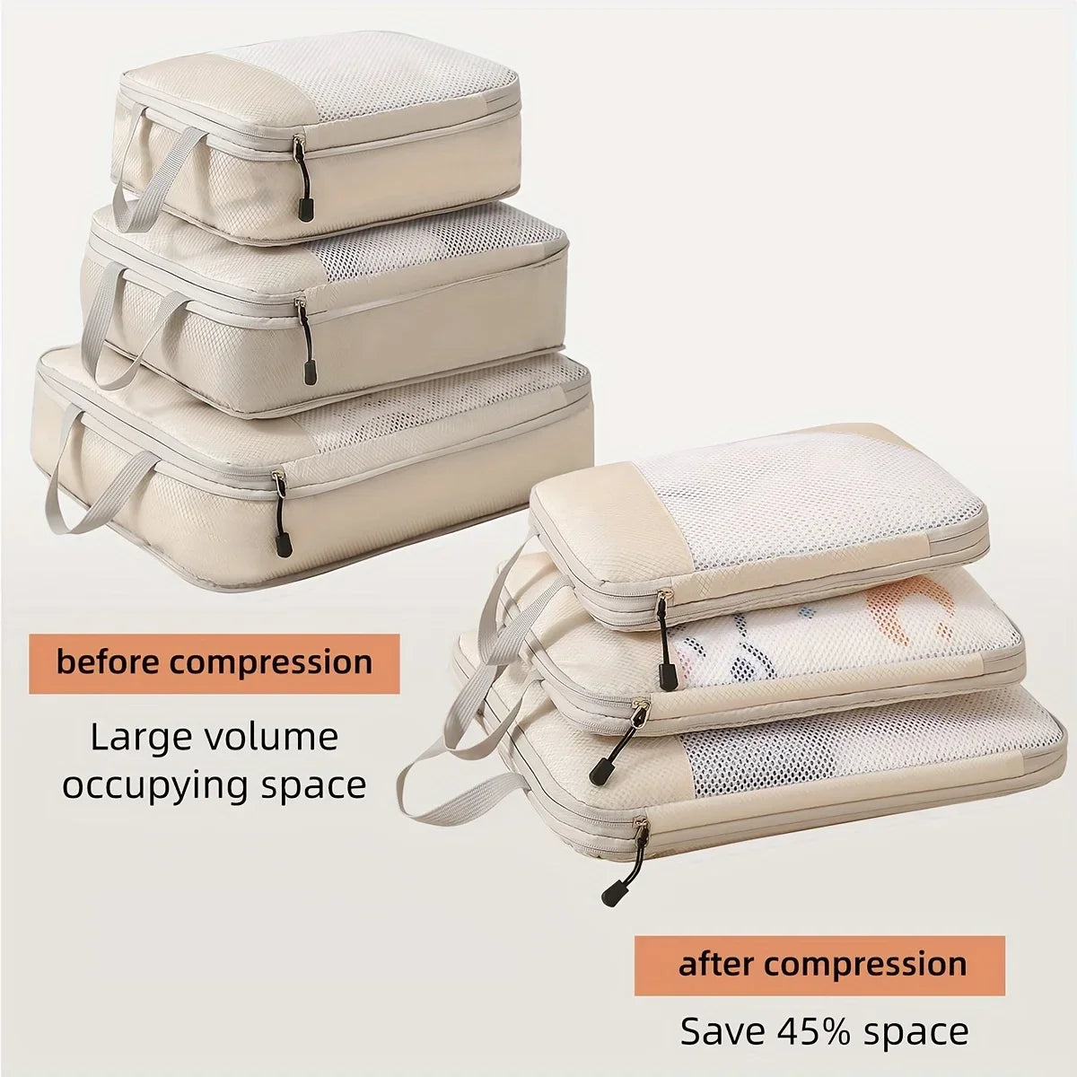 3-piece travel compression packing cube set luggage organizer for carry-on essentials