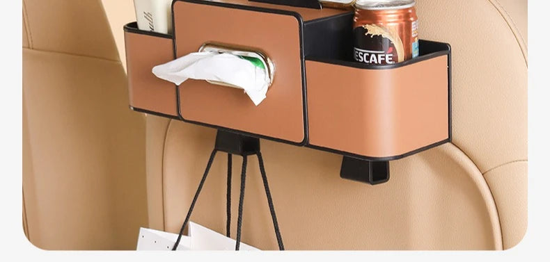 Multifunctional Car Organizer Rear Drainage Holder Storage Hanging Box In Car Bag For Stowing Tidy With Phone Tissue Cup Holder