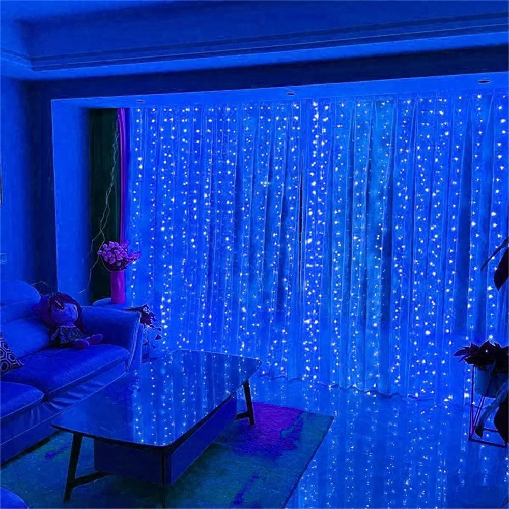 USB Powered LED Curtain Lights 8 Lighting Modes Valentine's Day Ramadan Decoration for Home 2026 Wedding Eid Mubarak Fairy Light
