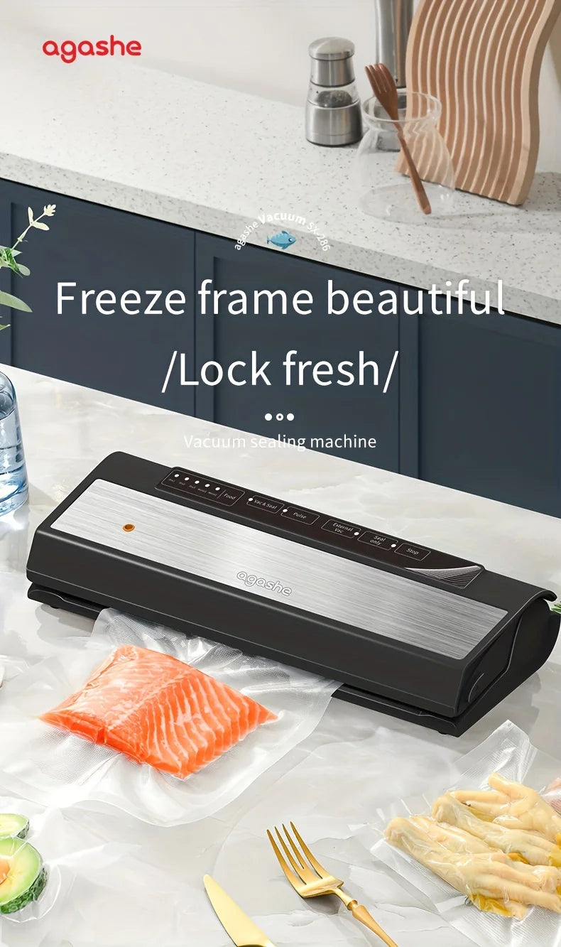Vacuum Sealer with 10 bags, Home Kitchen Food Preservation, Automatic Sealing and Packaging Machine, Suitable for 28cm wide bag