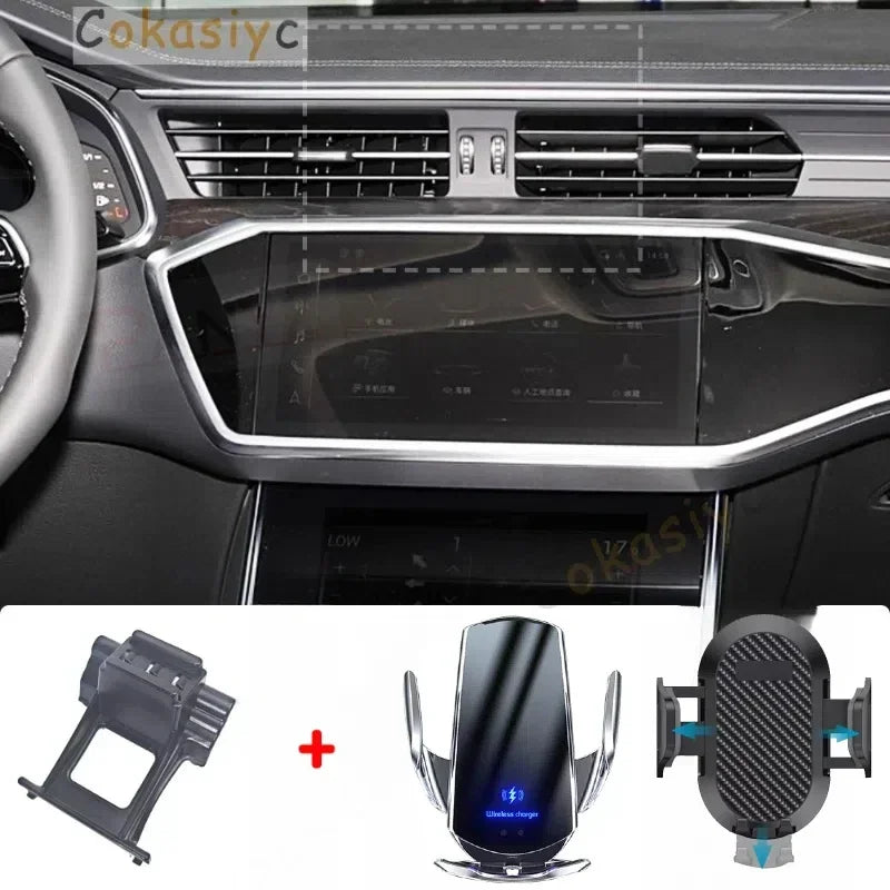 Car Phone Holder For AUDI A6 C8 A7 2019 2020 2021 2022 2023 2024 Mobile Phone Mounts Car Wireless Charging Special Fixed Base