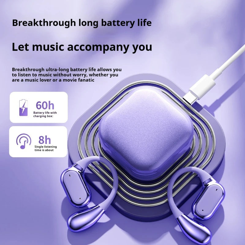 Open Ear Bluetooth 5.4 Headphones Wireless Sports Earbuds for Running Fitness Learning with Microphone