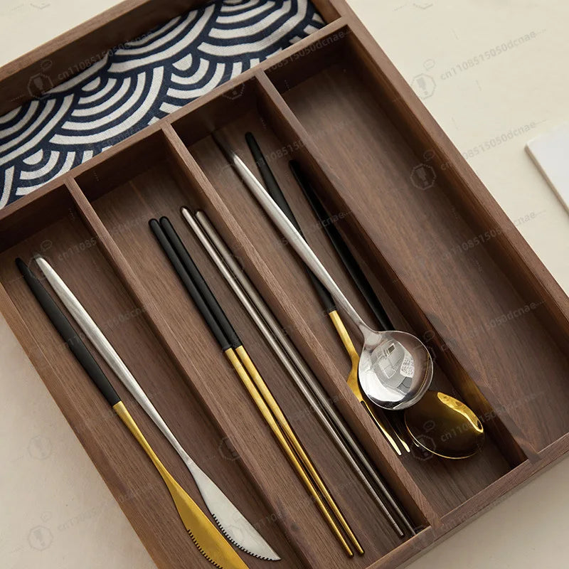 Large Storage Box Drawer Cutlery Food Jewelry Box Wooden Kitchen Cutlery Storage Box