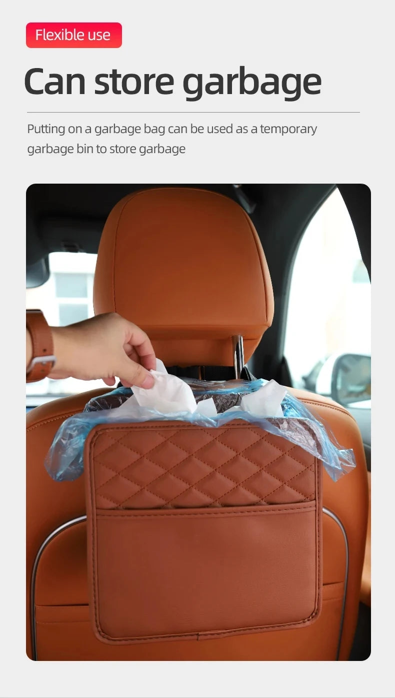 Car Organizer Multi-functional Car Seat Storage Bag Waterproof Hanging Car Seat Organizer Garbage Bag Suitable for Most Car