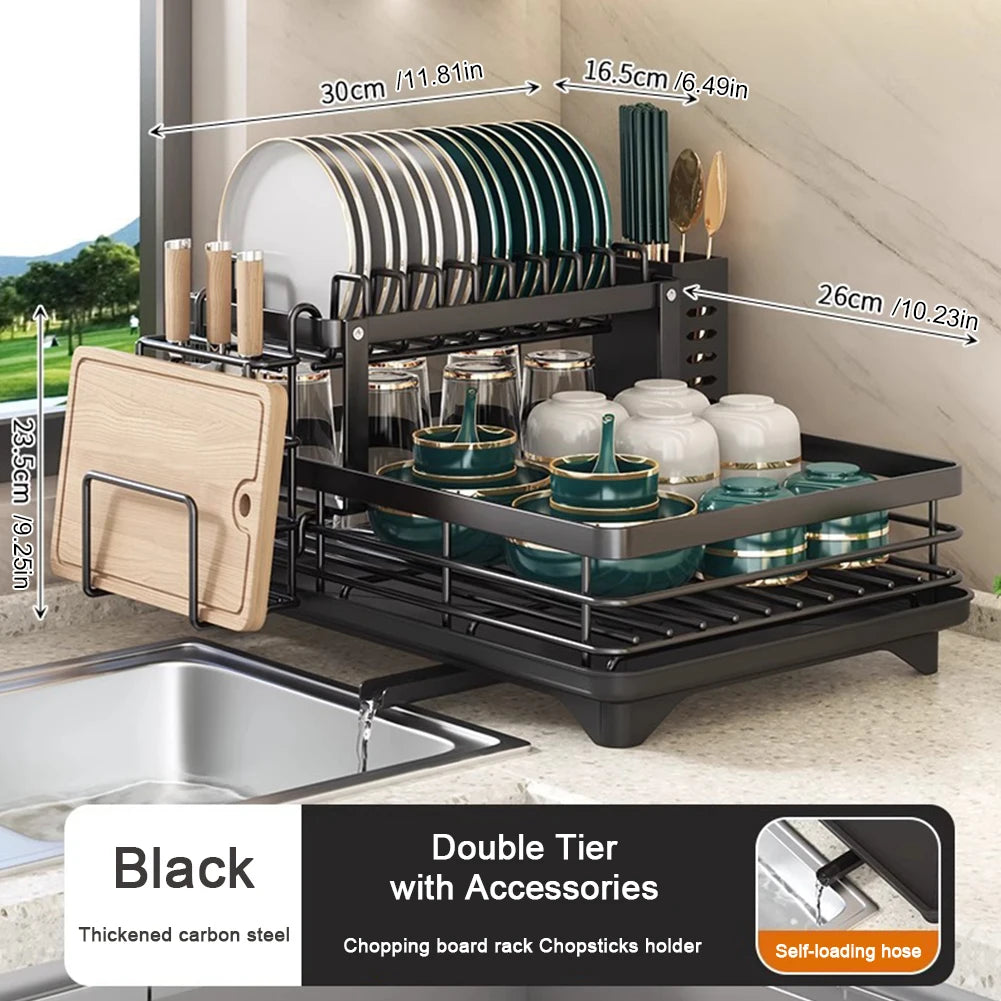 Sink Organizer Dish Racks with Drainboard Dish Strainer Shelf Carbon Steel Dish Rack for Kitchen Storage Counter Organizer