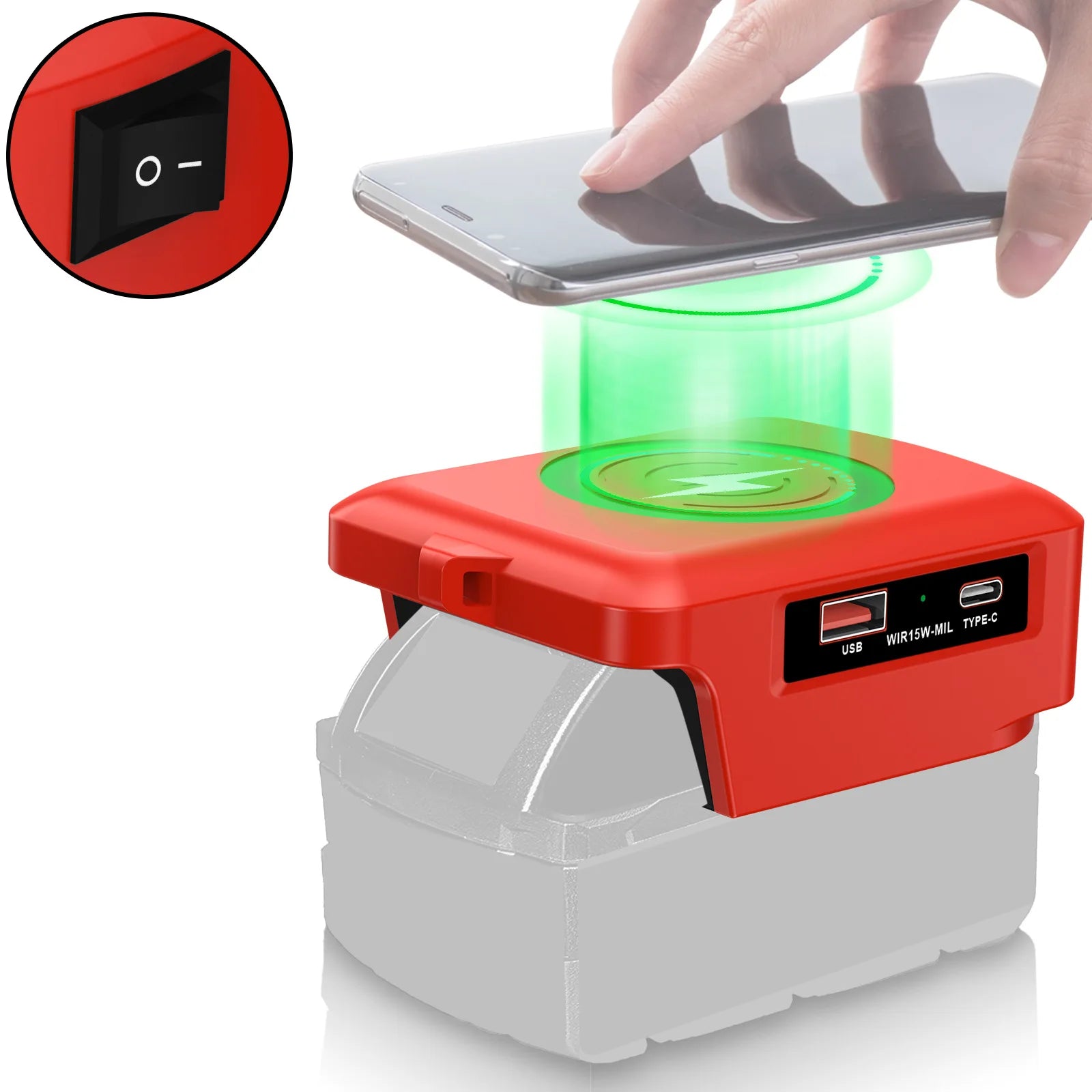 15W Wireless Charger for Makita Dewalt Milwaukee Bosch 18V-20V Battery USB Type-C Fast Charging Adapter PD QC Mobile Phone