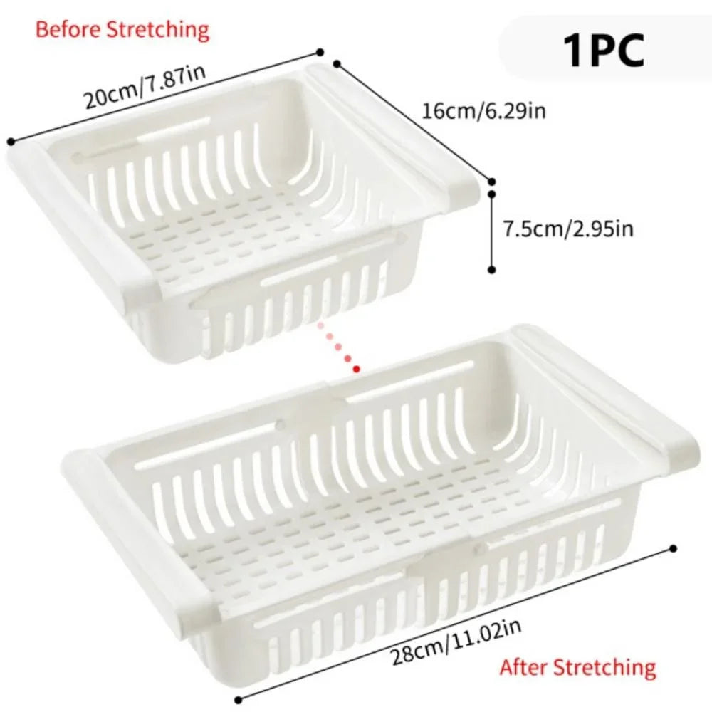 Refrigerator Drawer Organizer, Pull Out Shelf Storage Organizer for Egg, Fruit, Vegetable, Meat, Fit All Fridge Shelves Under