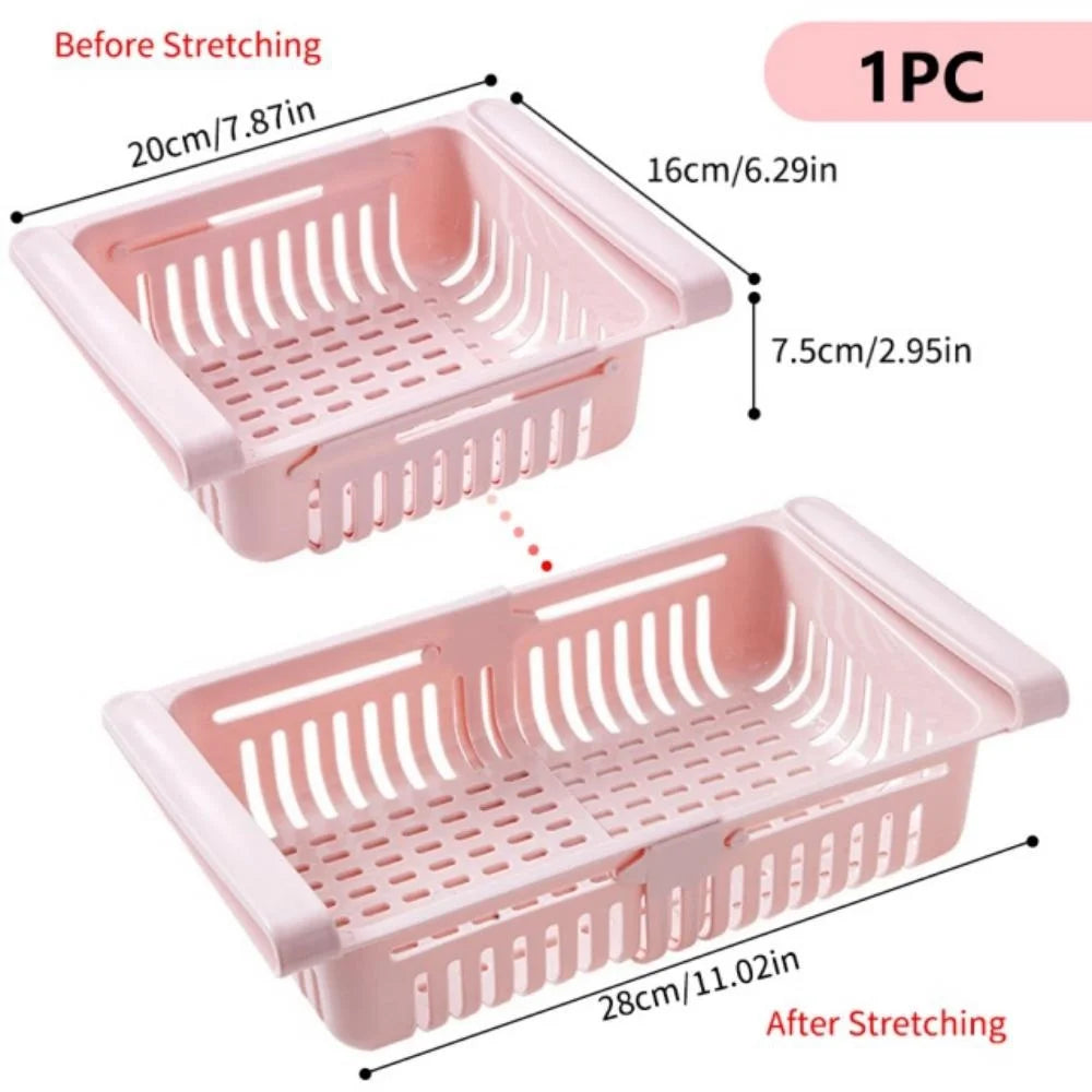 Refrigerator Drawer Organizer, Pull Out Shelf Storage Organizer for Egg, Fruit, Vegetable, Meat, Fit All Fridge Shelves Under