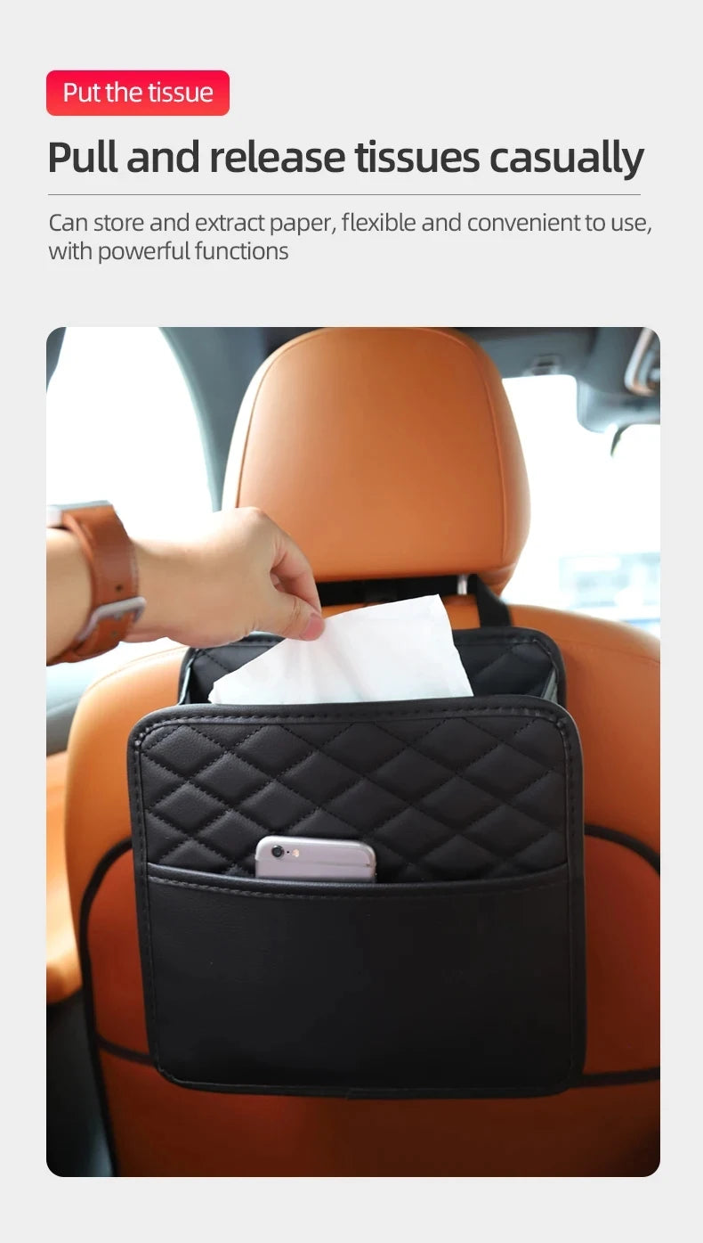 Car Organizer Multi-functional Car Seat Storage Bag Waterproof Hanging Car Seat Organizer Garbage Bag Suitable for Most Car