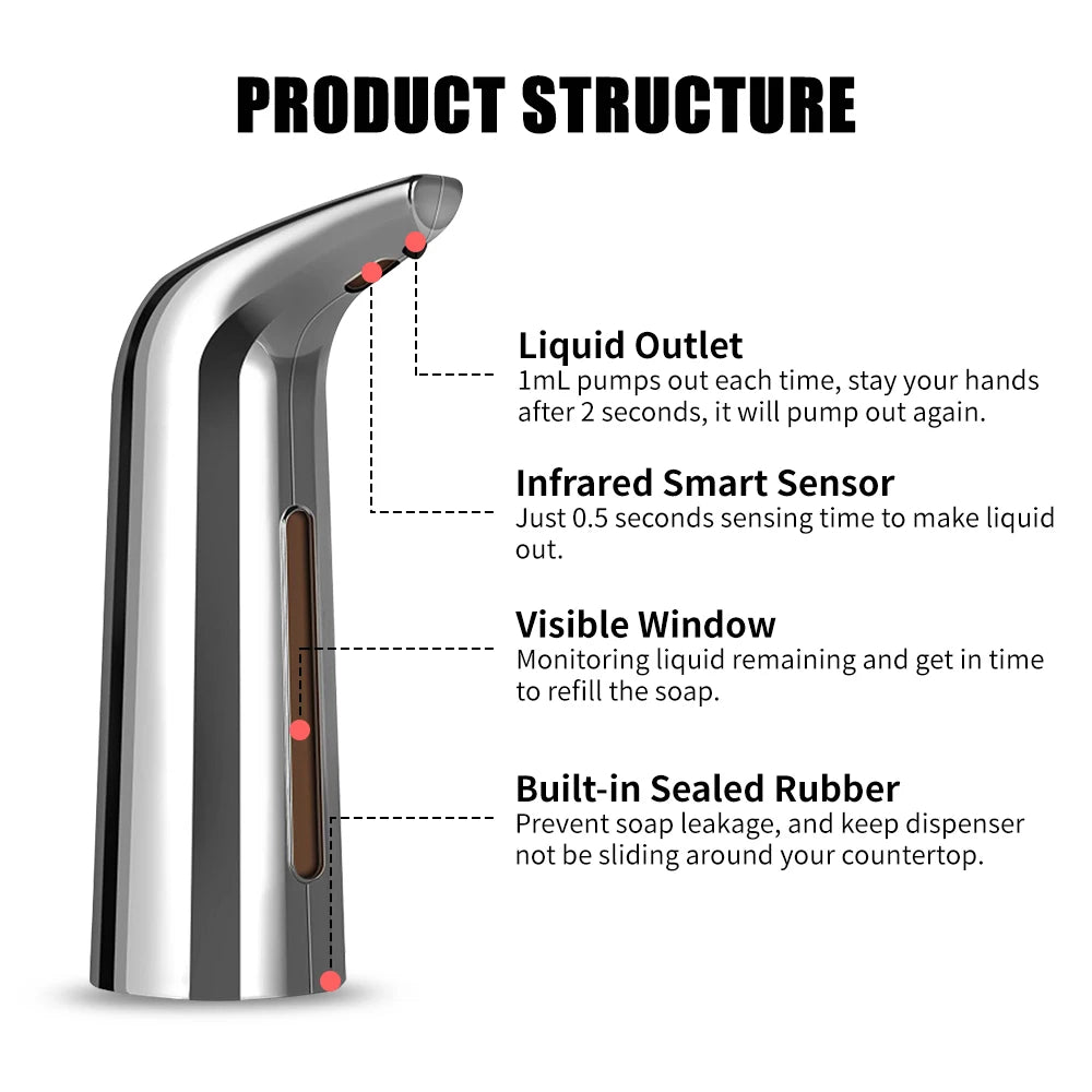 400mL Automatic Soap Dispenser Infrared Hand-free Touchless Soap Dispenser Dish Liquid Lotion Gel Shampoo Chamber Auto Hand Soap