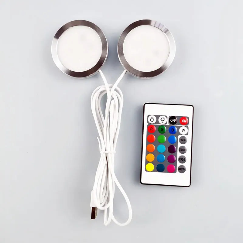 USB Led Spotlight 5W 3W DC5V RGB With Remote Jewelry Cabinet Showcase Counter Lamp Ceiling Mini Spot Light USB plug 2 in One