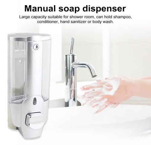 350ml Soap Dispenser 1/2 Chamber Wall-Mounted Manual Shower Dispenser With Large Capacity Shampoo Conditioner Bathroom Accessory