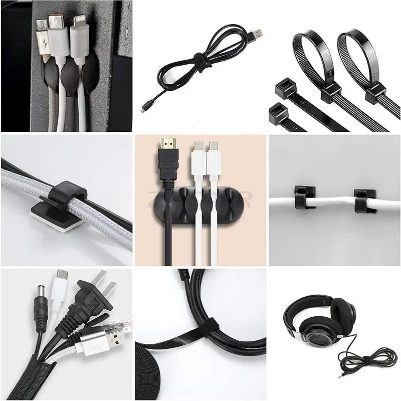 186/188 PCS Cable Organizer Kit With 10 Cable Holder 4 Wire Organizer Sleeve 40 Cord Clips Roll Cable Organizer Straps for Home