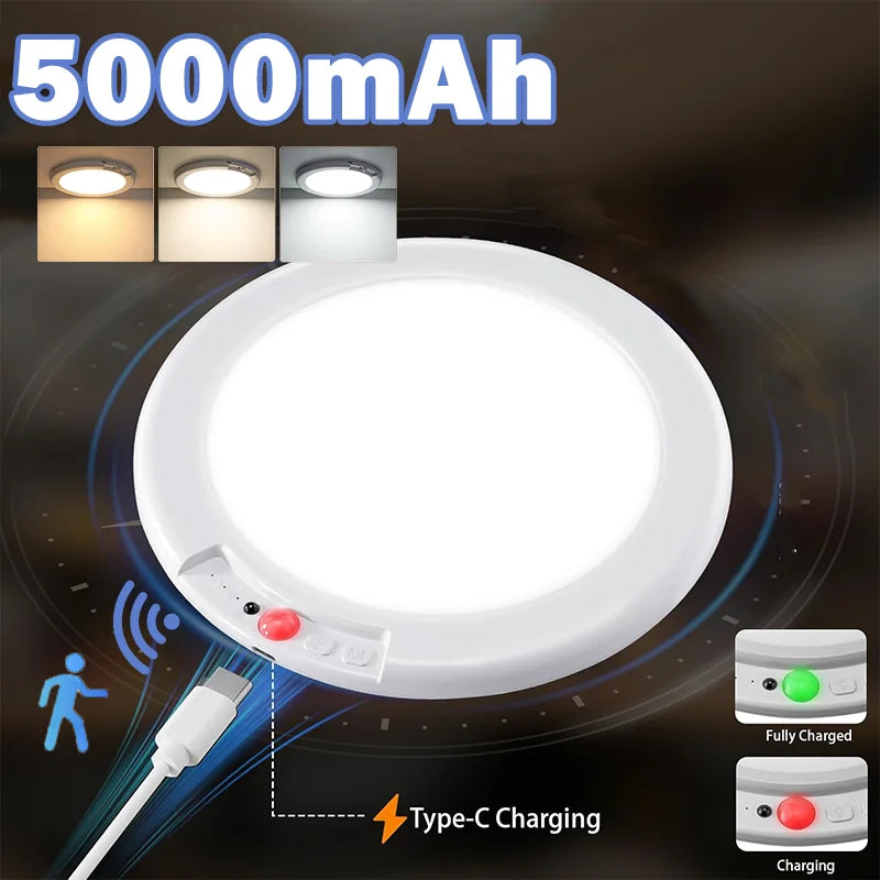LED Motion Sensor Ceiling Light  Magnetic Installation With Remote Control USB Rechargeable For Shower Bedroom Closet Night Lamp