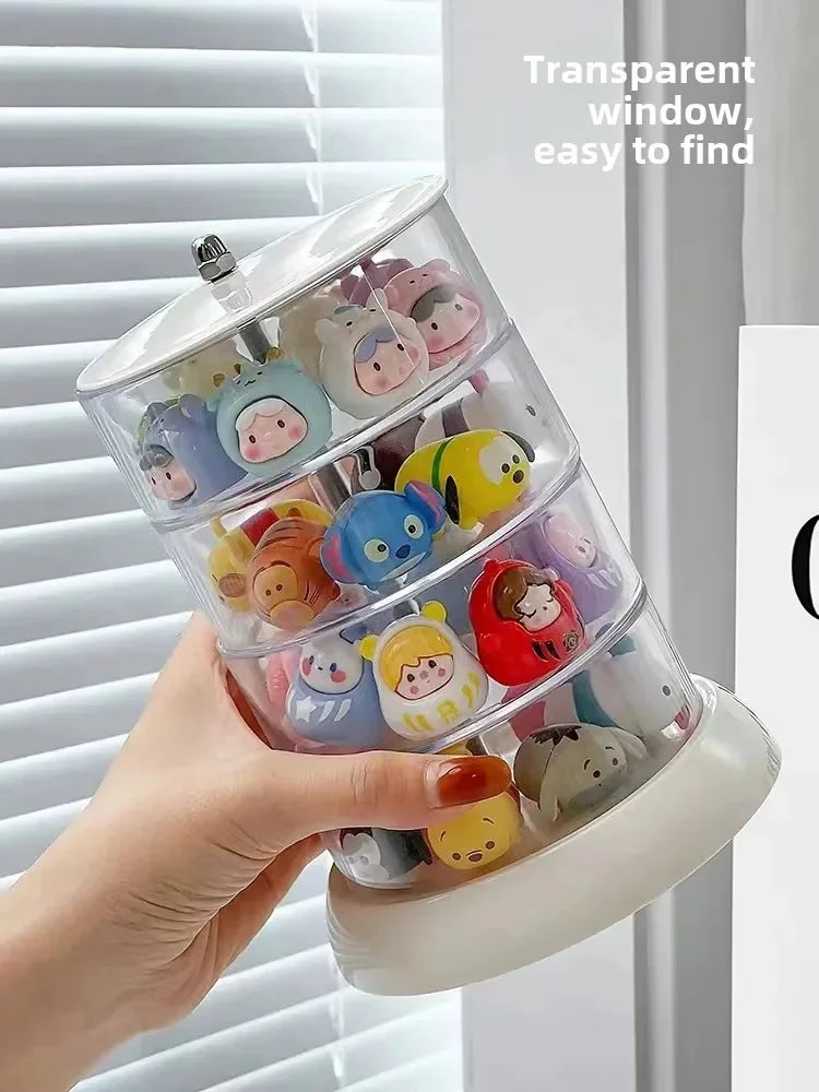 Adorable Rotating Storage Box Transparent Multi-layer White Bottom Small Figurine Organizer Box Home Dustproof Universal Jewelry