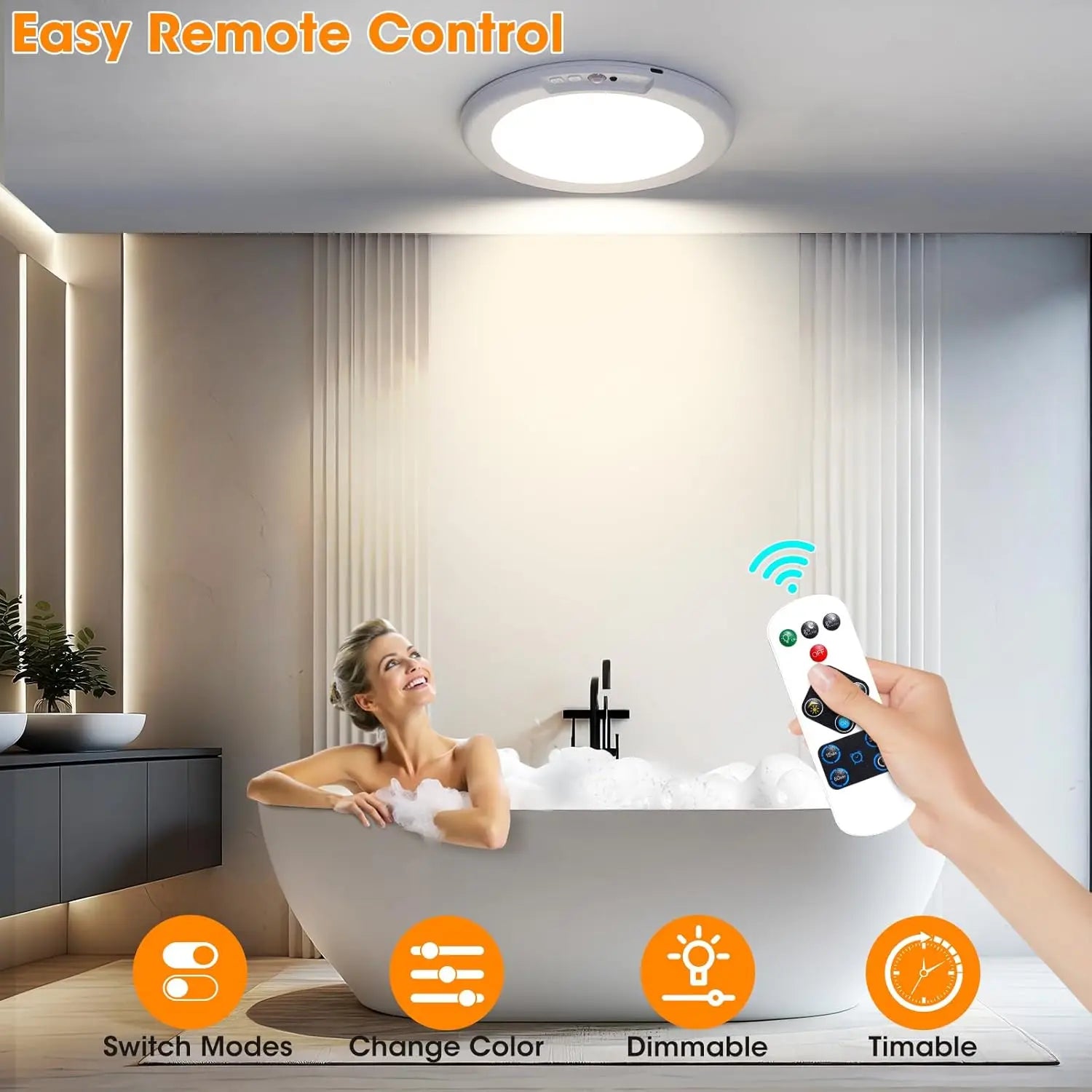 LED Motion Sensor Ceiling Light  Magnetic Installation With Remote Control USB Rechargeable For Shower Bedroom Closet Night Lamp