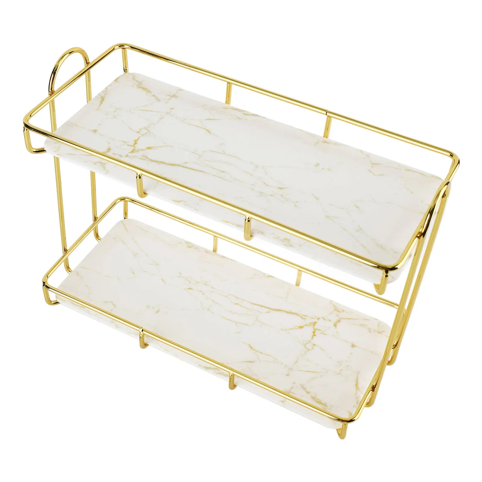 Bathroom Storage Rack Gold White 2 Tier Makeup Shelf Humanized Structure Anti Slip Counter Organizer Bathroom Counter Organizer