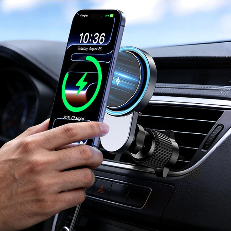 25W Magnetic Wireless Charger with Cooling Fan for iPhone 17/16/15/14/13/12 Car Vent Phone Holder Mount with 63W Cars Chargers