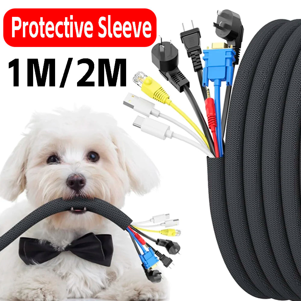 1-2m Cable Sleeve Organizer Under Desk Cord Management Home Office Power Cord Audio Video Line Organizers Computer Wire Cover
