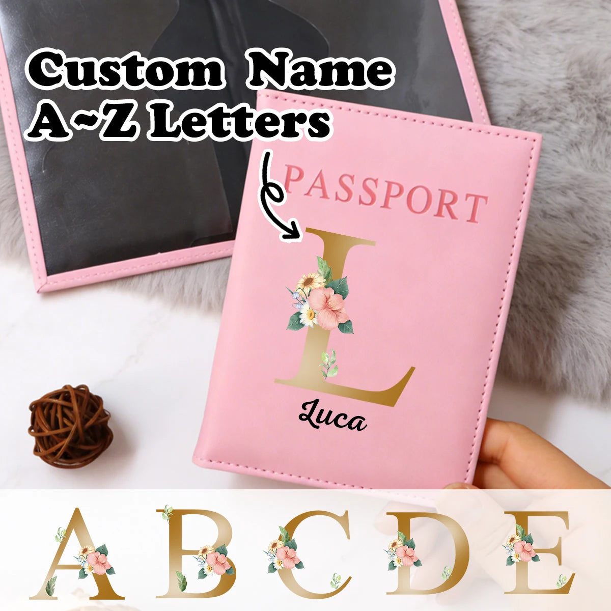 Custom Name Passport Holder For Travel,Personalized Letter Leather Passport Holder,Portable,Vacation,Boyfriend,Girlfriend,
