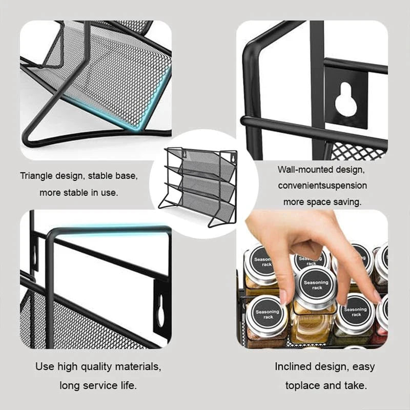 Kitchen Cabinet Organizer Shelf – Wall Mounted 4-Tier Spice Rack for Countertop, Cupboard & Pantry, 1PC
