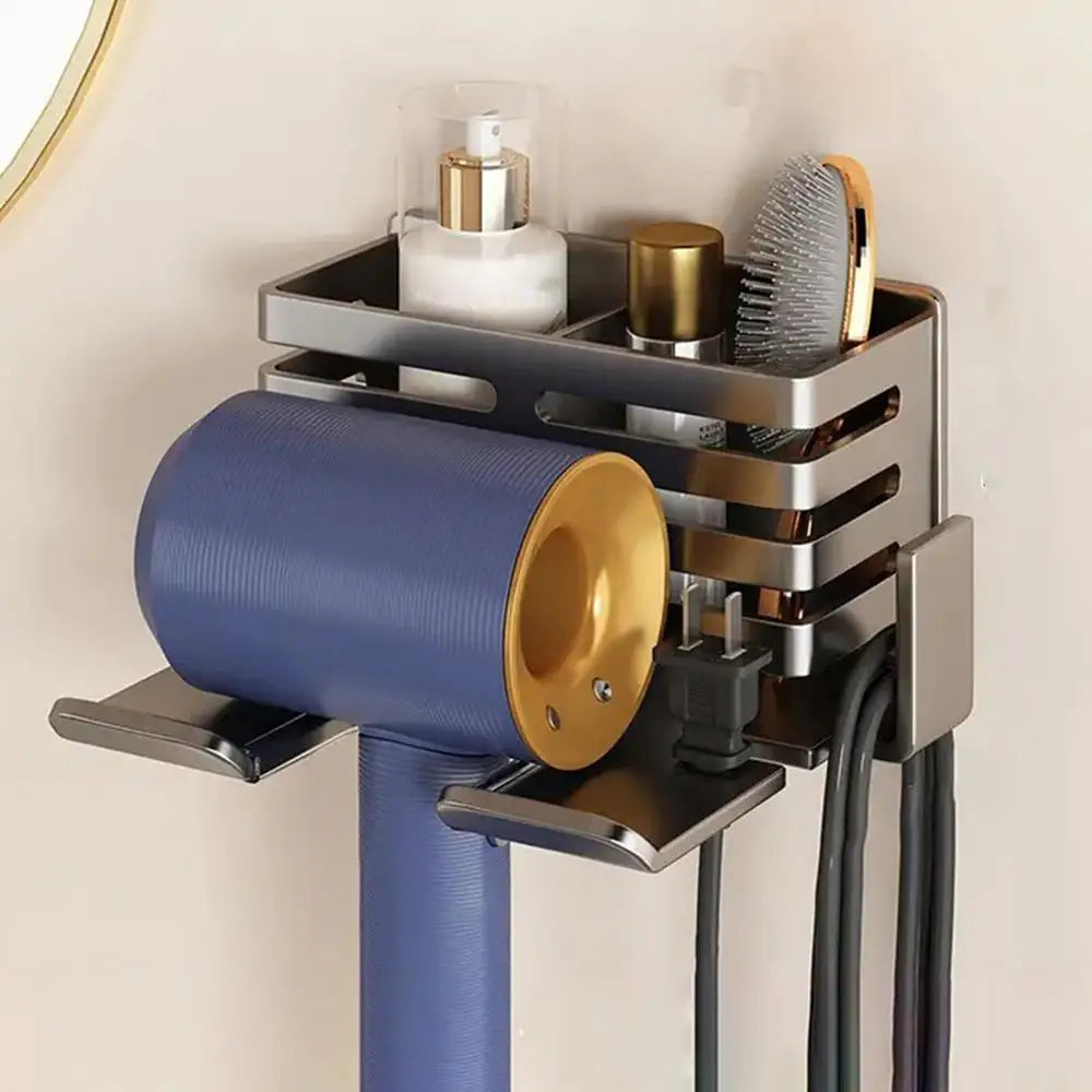 Wall Mounted Bathroom Shelf No Drill Multifunctional Storage Shelves Organizer with Hair Dryer Holder Toilet Cradle