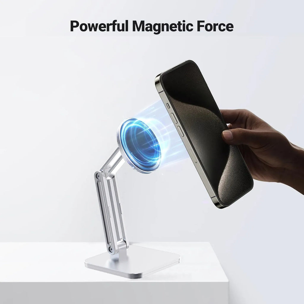 Magnetic Phone Stand for Desk, Heightened & Adjustable & Foldable Metal Magnetic Phone Holder Stand for Desk/Office/Home, Compat
