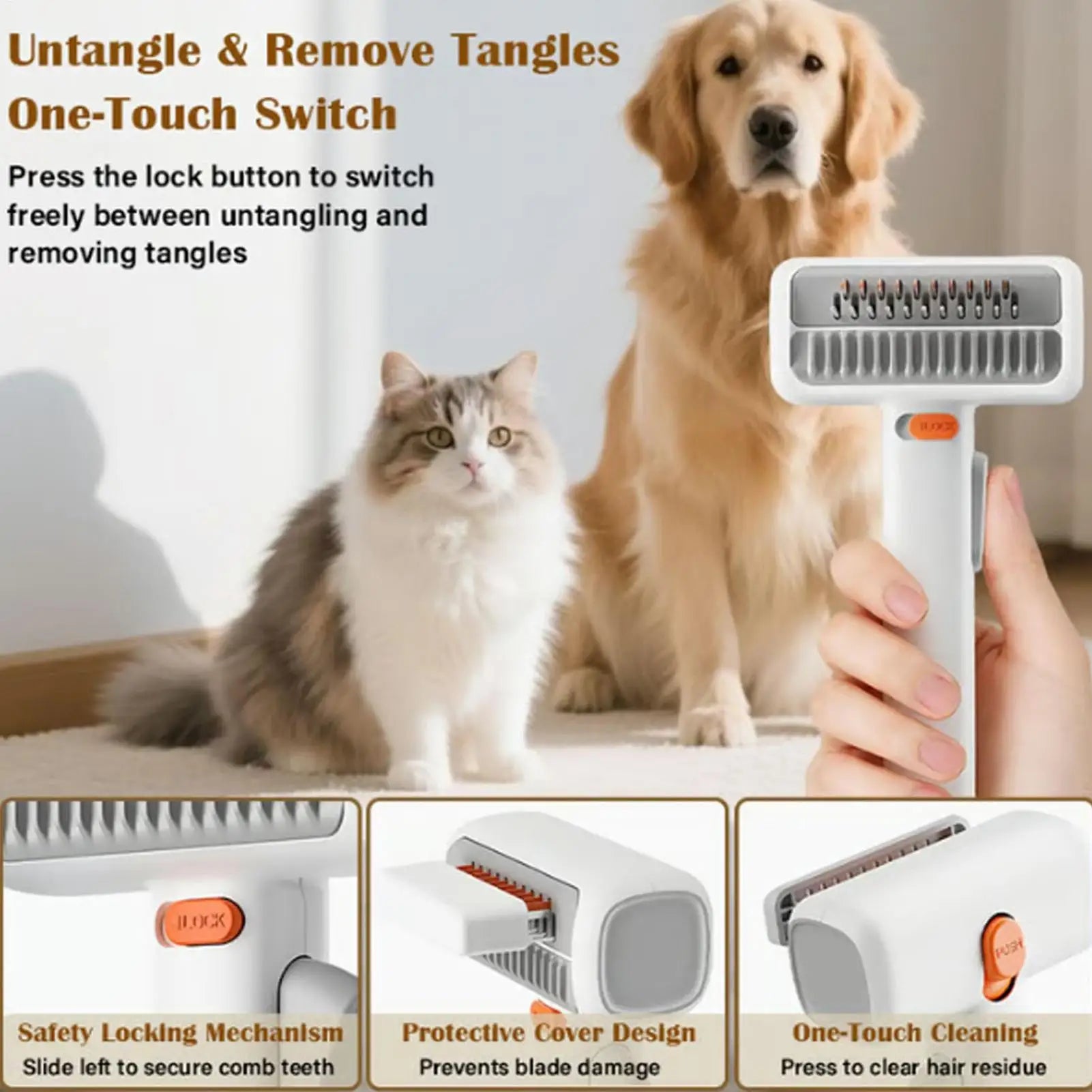 Professional Hair Remover Pet Grooming Comb, Dog Shedding Brush Self-Detangling for Cats Puppy Horse Doodle Bathing Washing