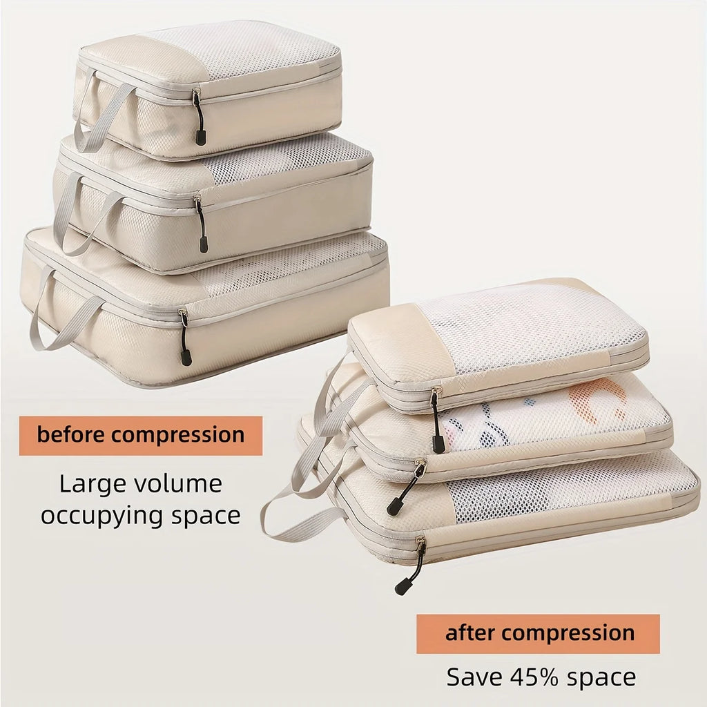 3pcs Travel Compression Bags Clothing Storage Bag Lightweight Travel Organizer Cubes Multifunctional Travel Essentials