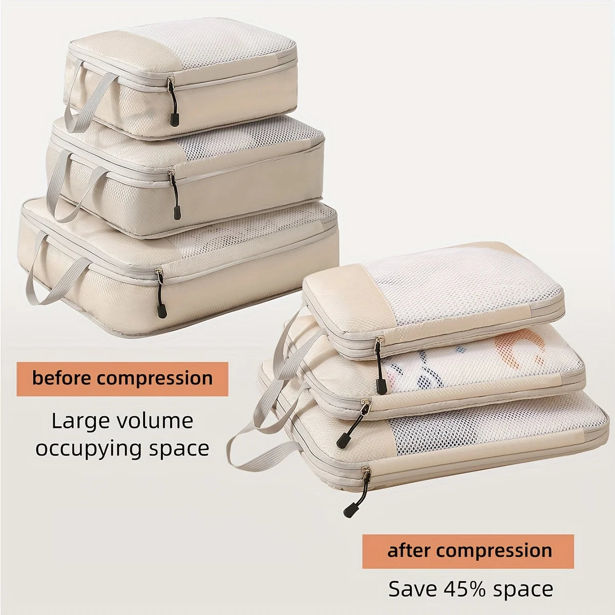 3pcs Travel Compression Bags Clothing Storage Bag Lightweight Travel Organizer Cubes Multifunctional Travel Essentials