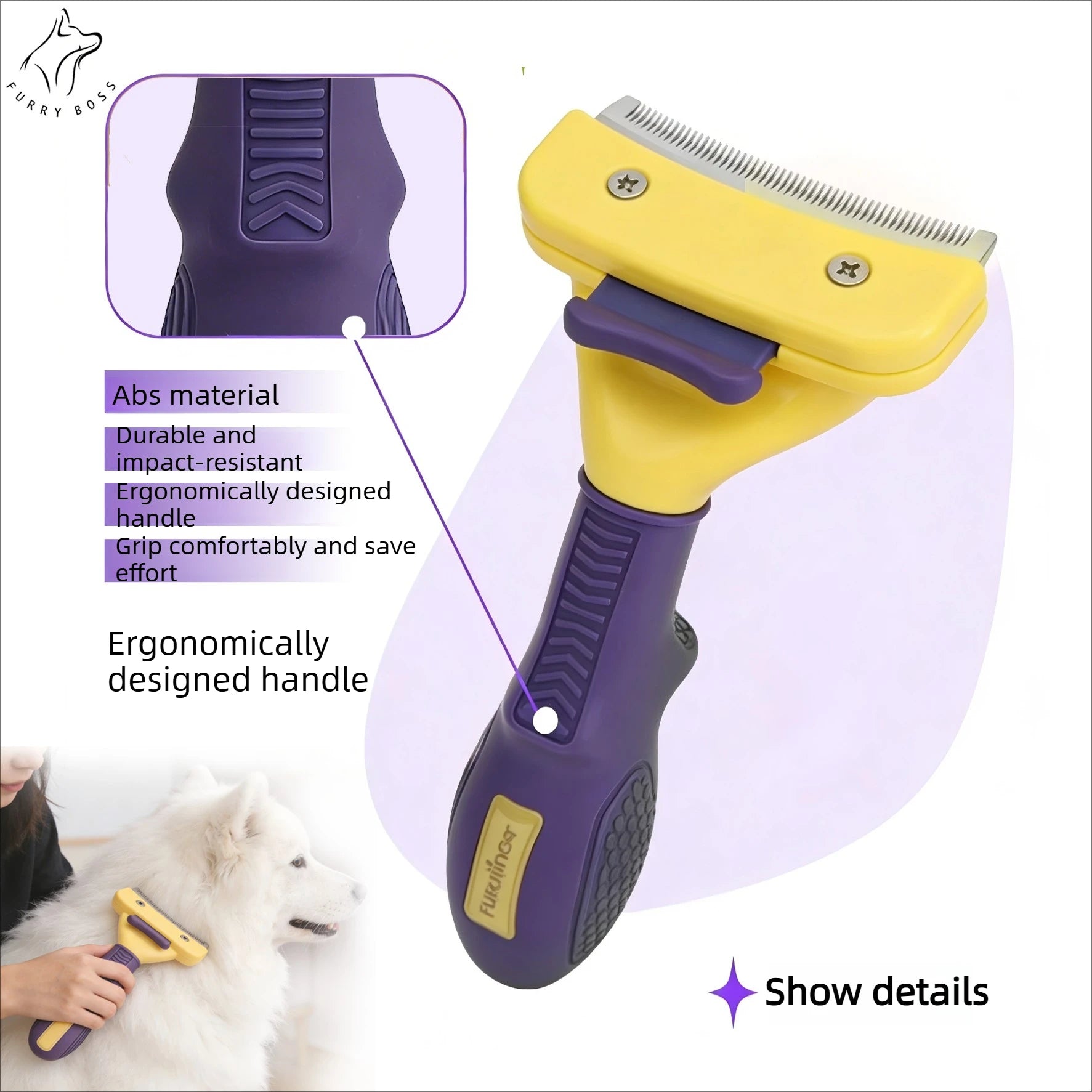 Pet brush, pet grooming tool, deshedding comb, Teddy and Golden Retriever hair removal brush, pet cleaning supplies，dog brush