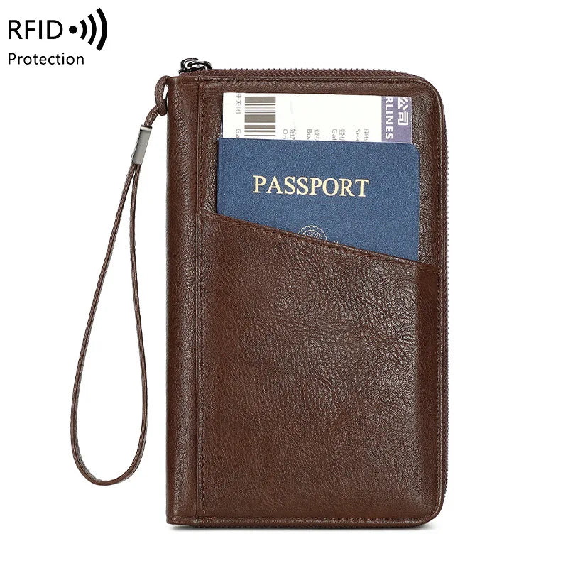 Family Passport Holder for 5, Leather RFID Blocking Multiple Passport Holder Wallet with Zipper, Travel Document Organizer