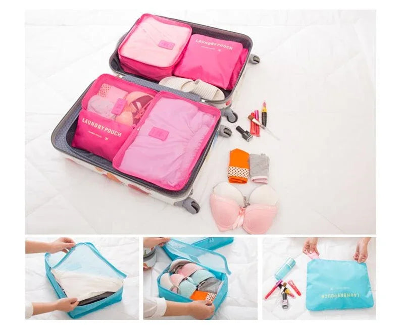 6 PCS Travel Storage Bag Multifunction Packing Cube Bag Travel Kit Set for Women Clothes Tidy Organizer Wardrobe Suitcase Pouch