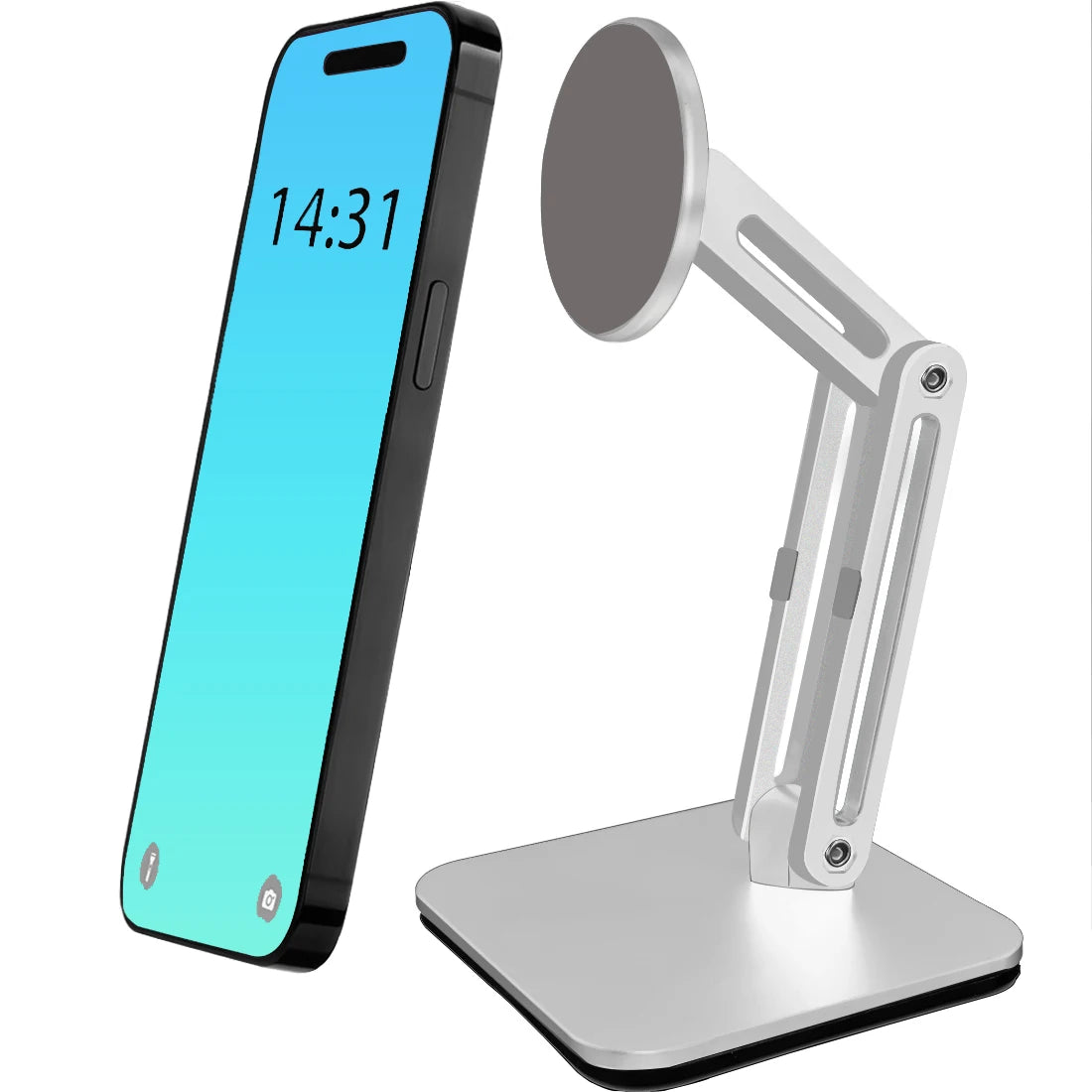 Magnetic Phone Stand for Desk, Heightened & Adjustable & Foldable Metal Magnetic Phone Holder Stand for Desk/Office/Home, Compat