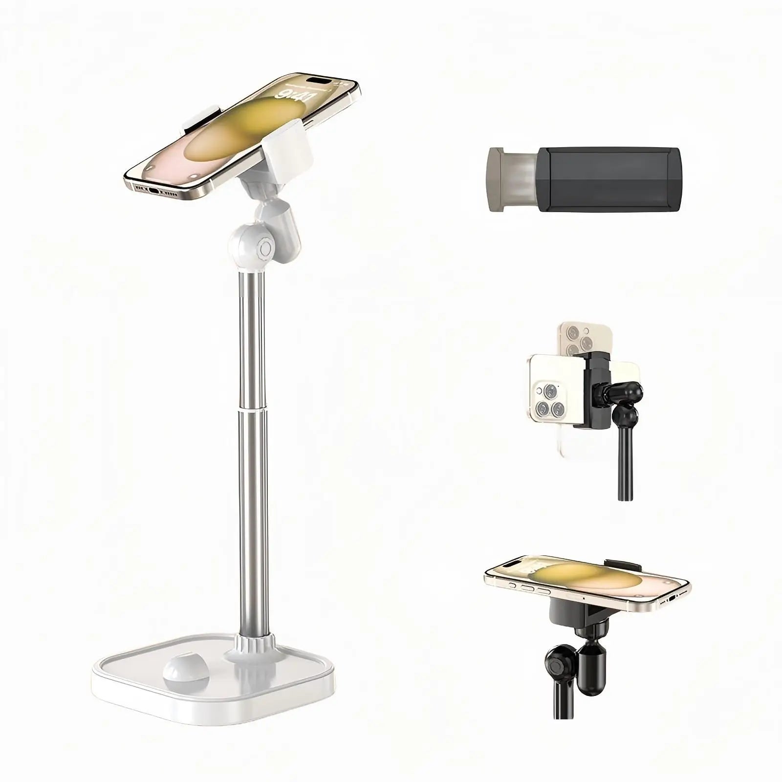 Adjustable Cell Phone Stand for Desk, Rotating Cell Phone Holder for Desk with 9-14" Face-Level View, Metal Desktop Tripod