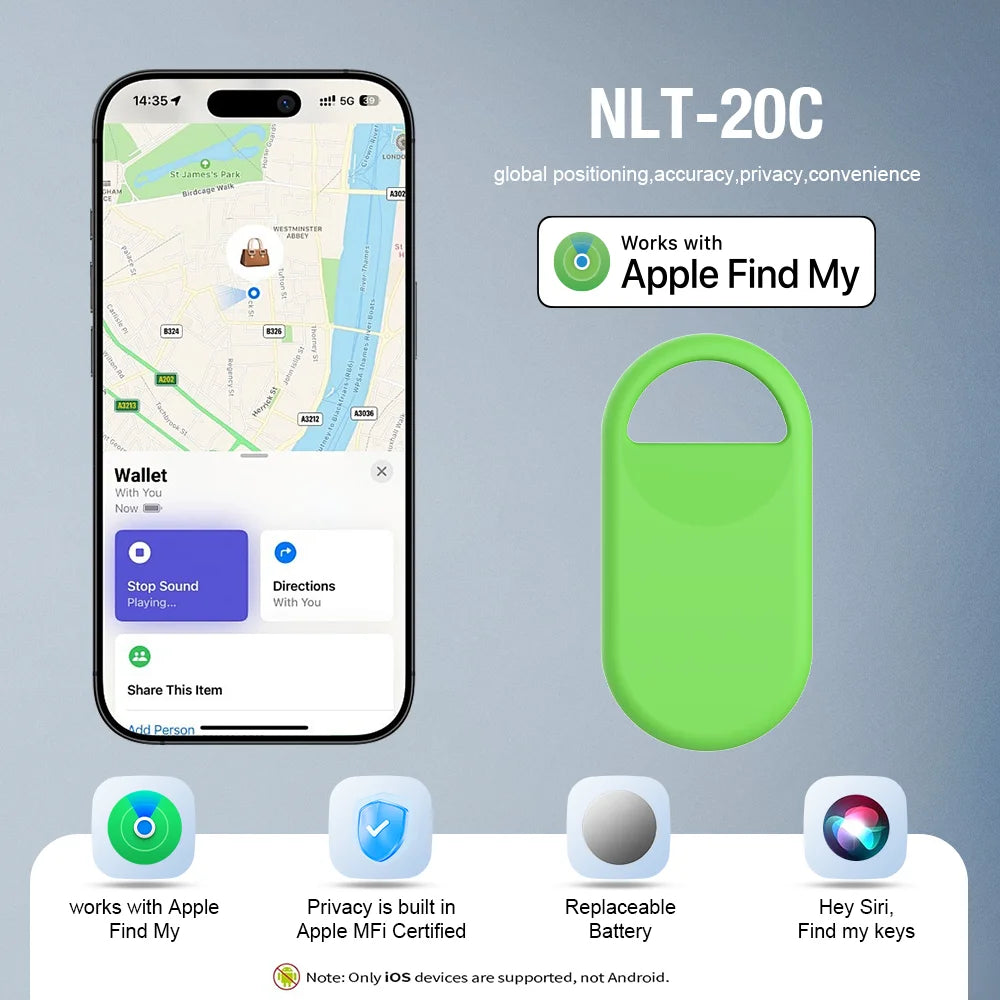 Smart Tag Bluetooth GPS Tracker For iOS Find My App Anti-Lost Security Locator Sound Locate Alarm Reminder Key Finder