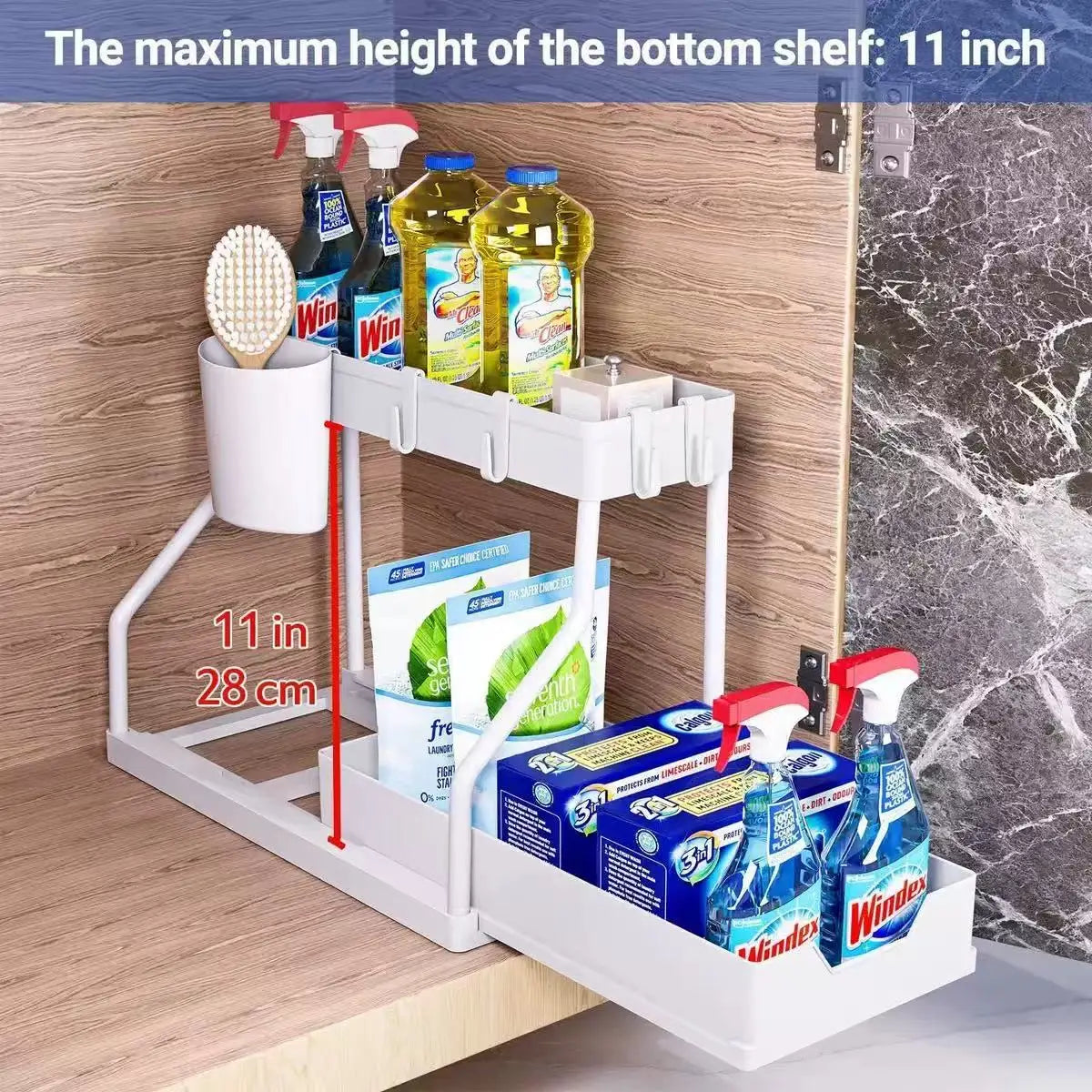 2026 2 Tier Slide Out Under Sink Organizer Large Capacity Space Saving Rack for Kitchen Bathroom Cabinet