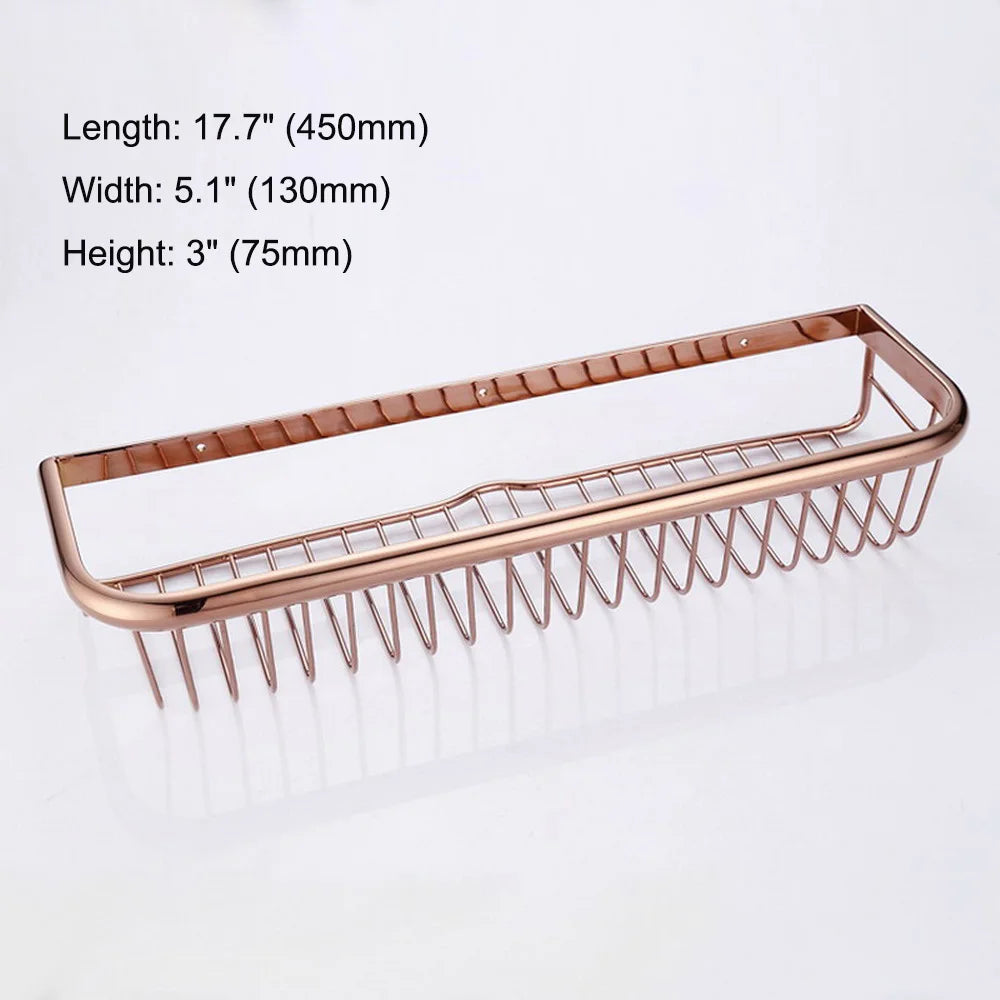 Polished Rose Gold Brass Wall Mounted Bathroom Shower Shelf Storage Basket Bathroom Accessory mzh124