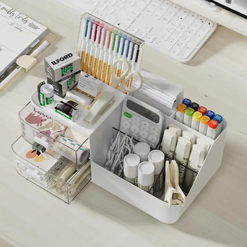 Desktop Storage Box, Divided Drawer For Easy Organization, Office Stationery Organizer, Study Desk Storage Rack