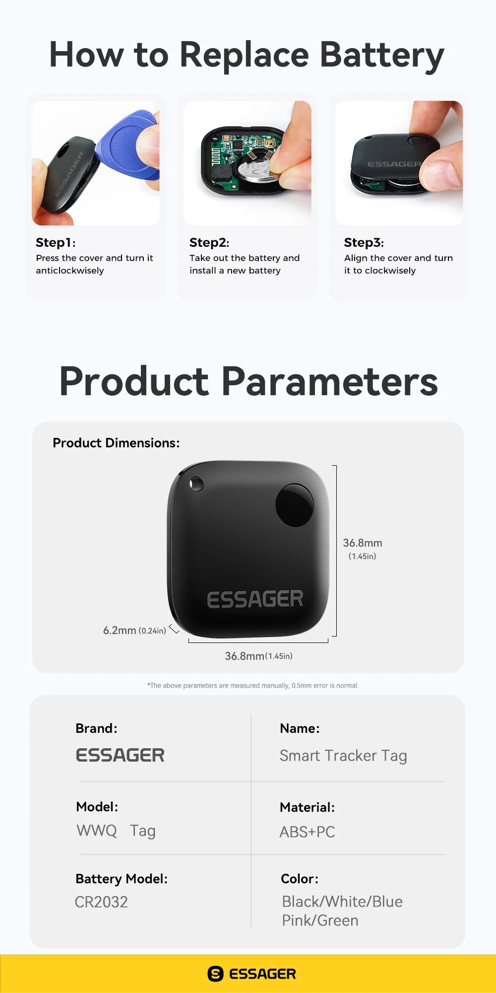 Essager Smart Bluetooth GPS Tracker Work with iOS System Find My App Air Tag Tracker Mini Locator Key Dog Pet Child Finder