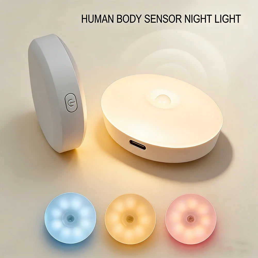 LED Motion Sensor Night Light: USB Rechargeable, Magnetic Base – For Kitchen, Bedroom, Stairs & Wall Lighting
