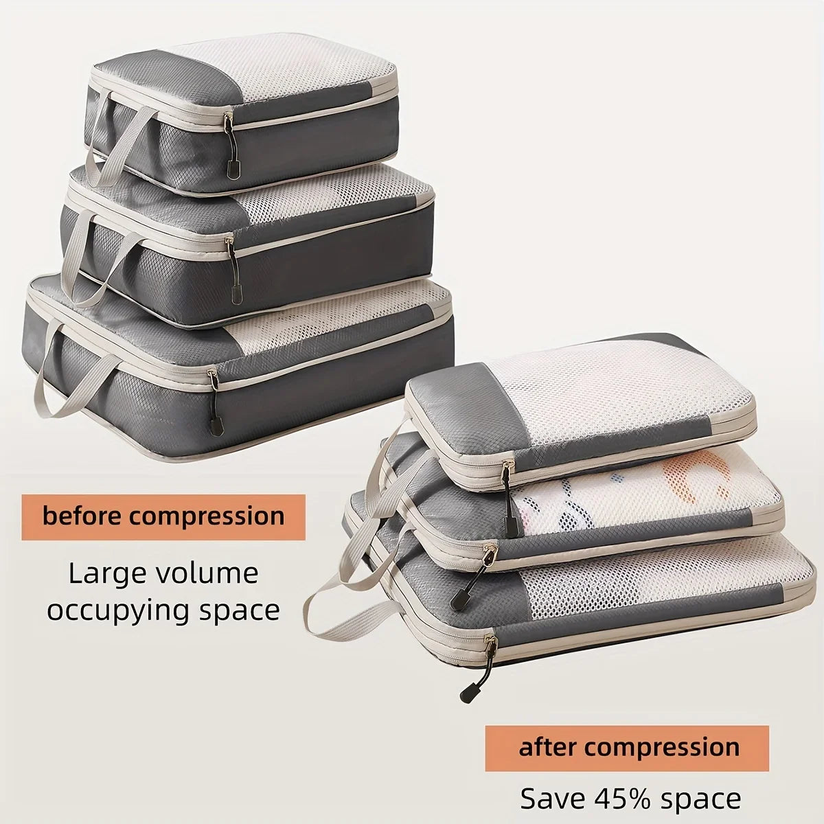 3-piece travel compression packing cube set luggage organizer for carry-on essentials