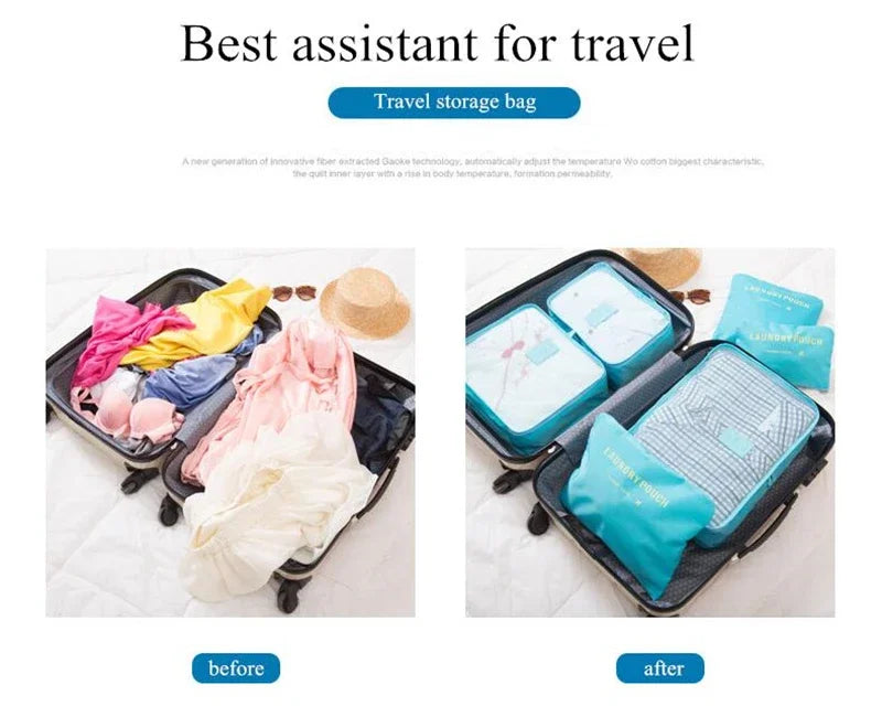 6 PCS Travel Storage Bag Multifunction Packing Cube Bag Travel Kit Set for Women Clothes Tidy Organizer Wardrobe Suitcase Pouch