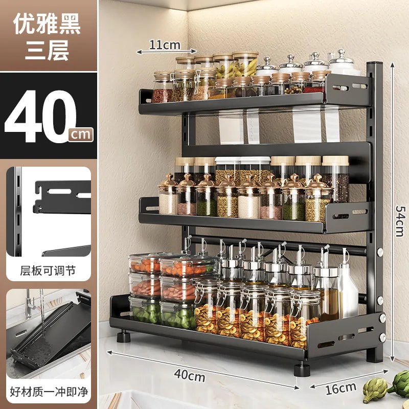 Kitchen Countertop Organizer Rack with Adjustable Feet Knife Storage and Removable Shelves for Cooking Essentials Use